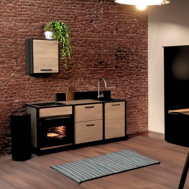 Cocina modular completa Melamina Madera claro - Negro 192x60