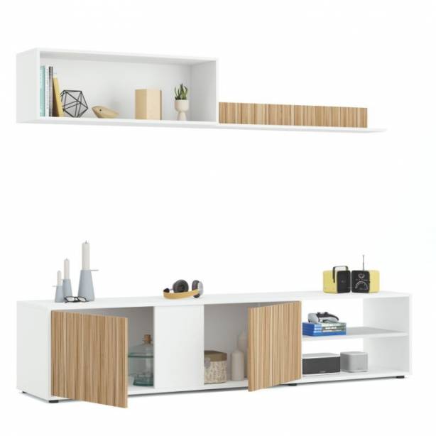 Pack muebles Salón Melamina Blanco - Madera claro