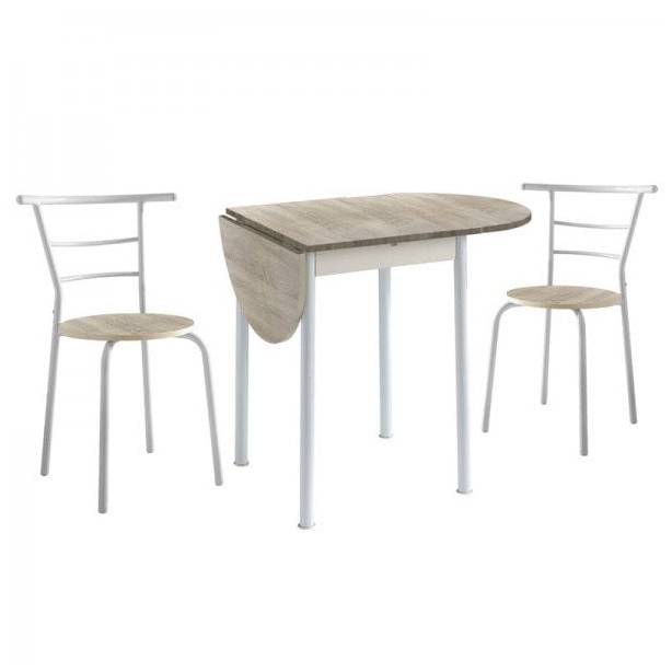 Pack mesa y 2 sillas Melamina - Metal Blanco - Madera claro