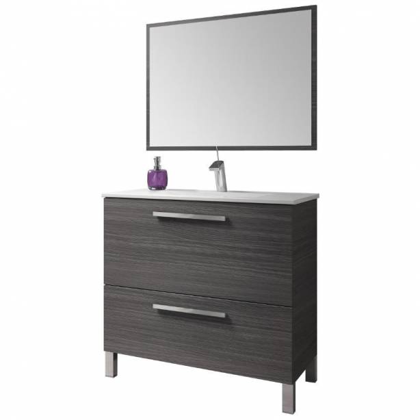 Mueble baño con lavabo Melamina - Acero Gris 80x80x45