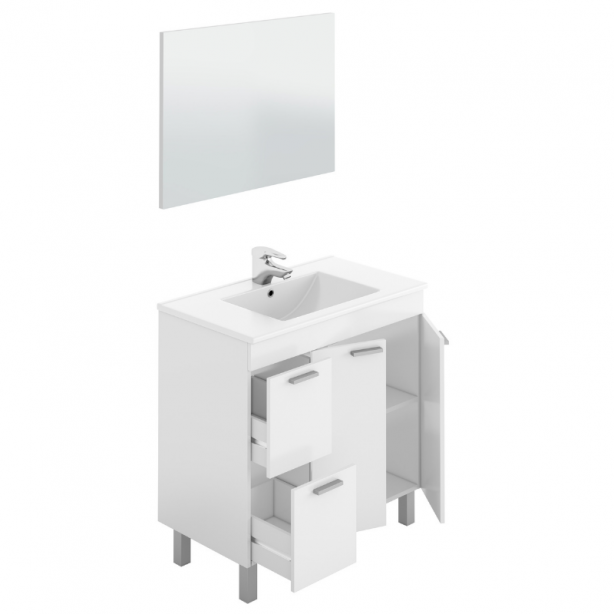 Mueble baño con lavabo Melamina - Acero Blanco 80x80x45