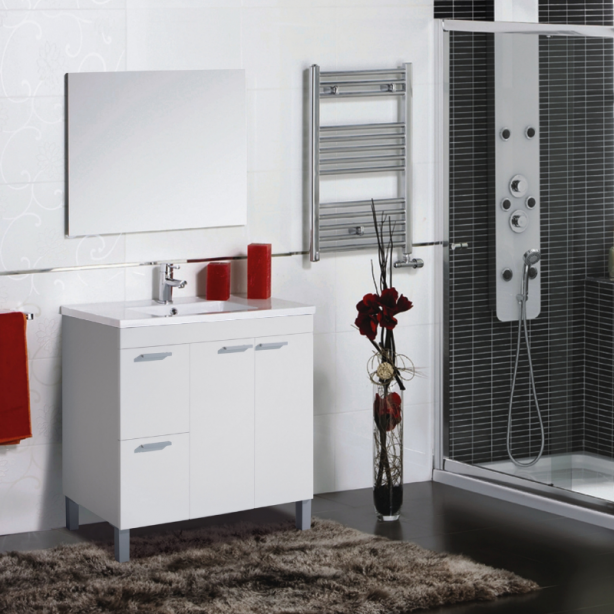 Mueble baño con lavabo Melamina - Acero Blanco 80x80x45