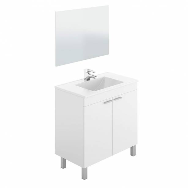 Mueble baño con lavabo Melamina - Acero Blanco 80x80x45