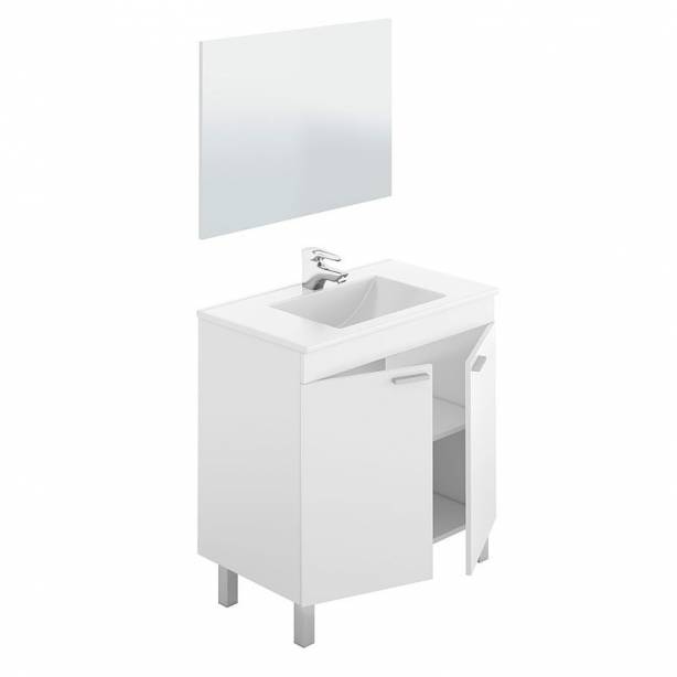 Mueble baño con lavabo Melamina - Acero Blanco 80x80x45