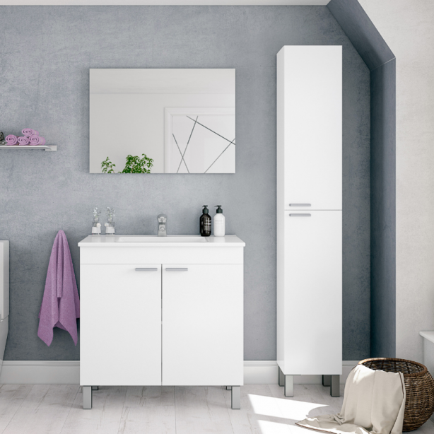 Mueble baño con lavabo Melamina - Acero Blanco 80x80x45