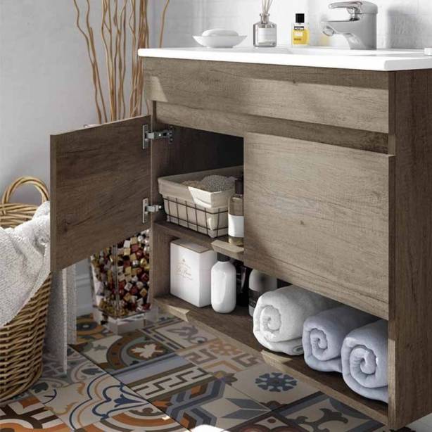 Mueble baño con lavabo Melamina Madera oscuro 80x64x45