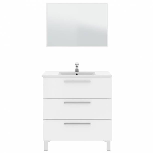 Mueble baño con lavabo Melamina - Metal Blanco 80x86x45