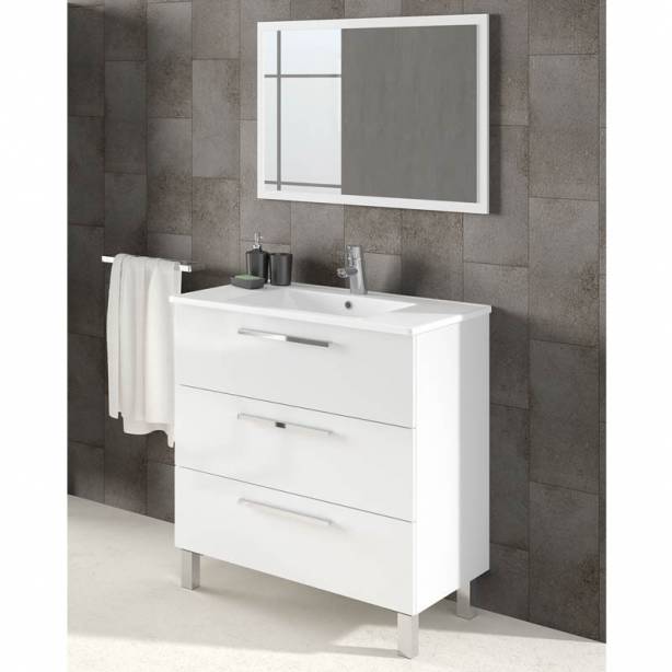 Mueble baño con lavabo Melamina - Metal Blanco 80x86x45