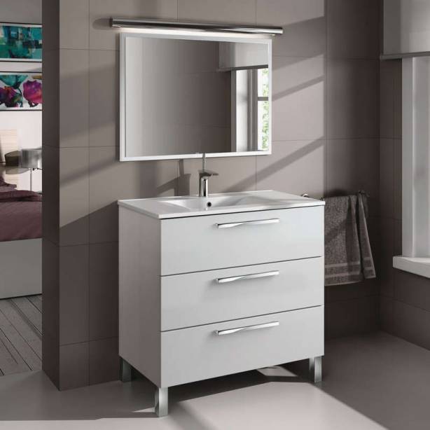 Mueble baño con lavabo Melamina - Metal Blanco 80x86x45