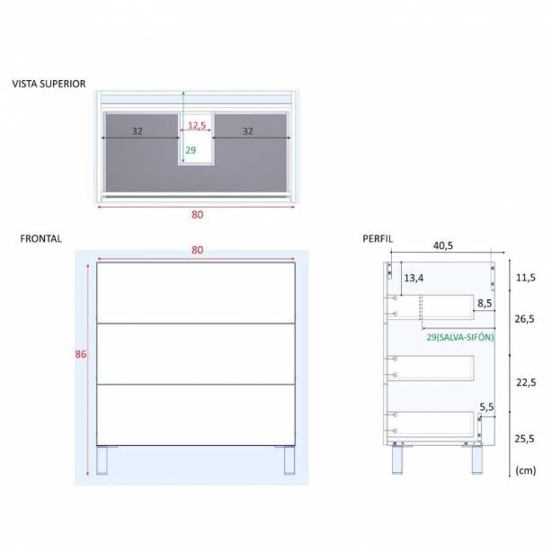 Mueble baño con lavabo Melamina Madera claro 80x86x45