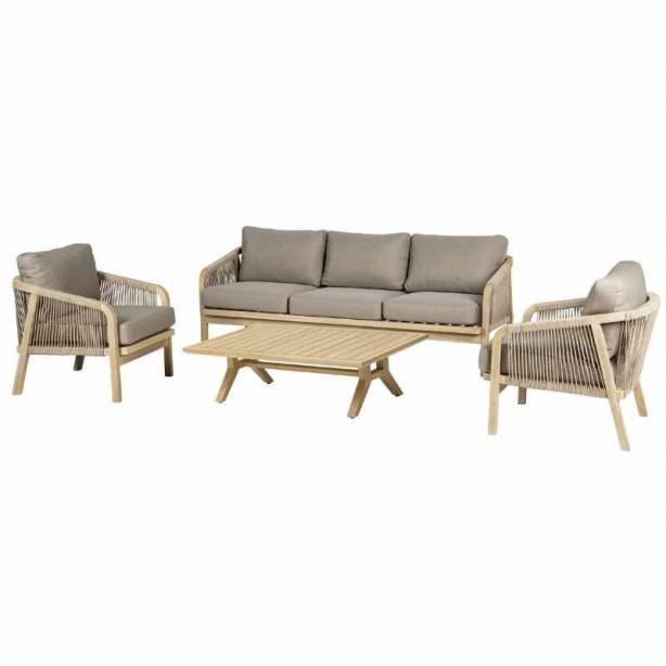 Conjunto 1 Sofá 2 Sillones y mesa de centro exterior Madera Madera claro