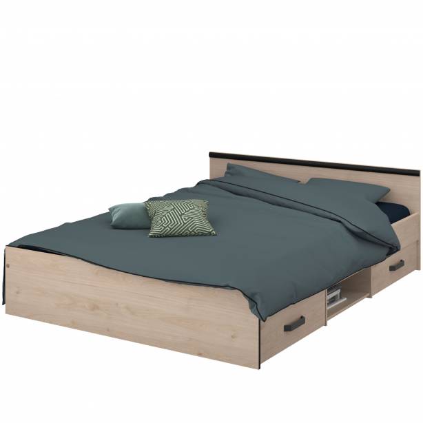 Cama Juvenil Melamina Madera claro - Negro 146x59x193