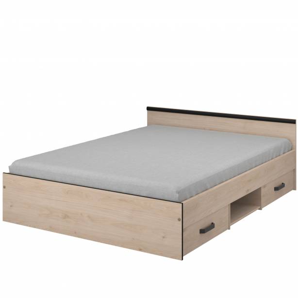 Cama Juvenil Melamina Madera claro - Negro 146x59x193